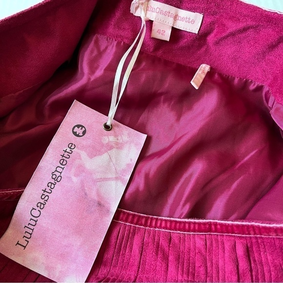 Lulu Castagnette Pleated Faux Suede Midi Skirt Pink Berry Size 12 NWT - Picture 10 of 16